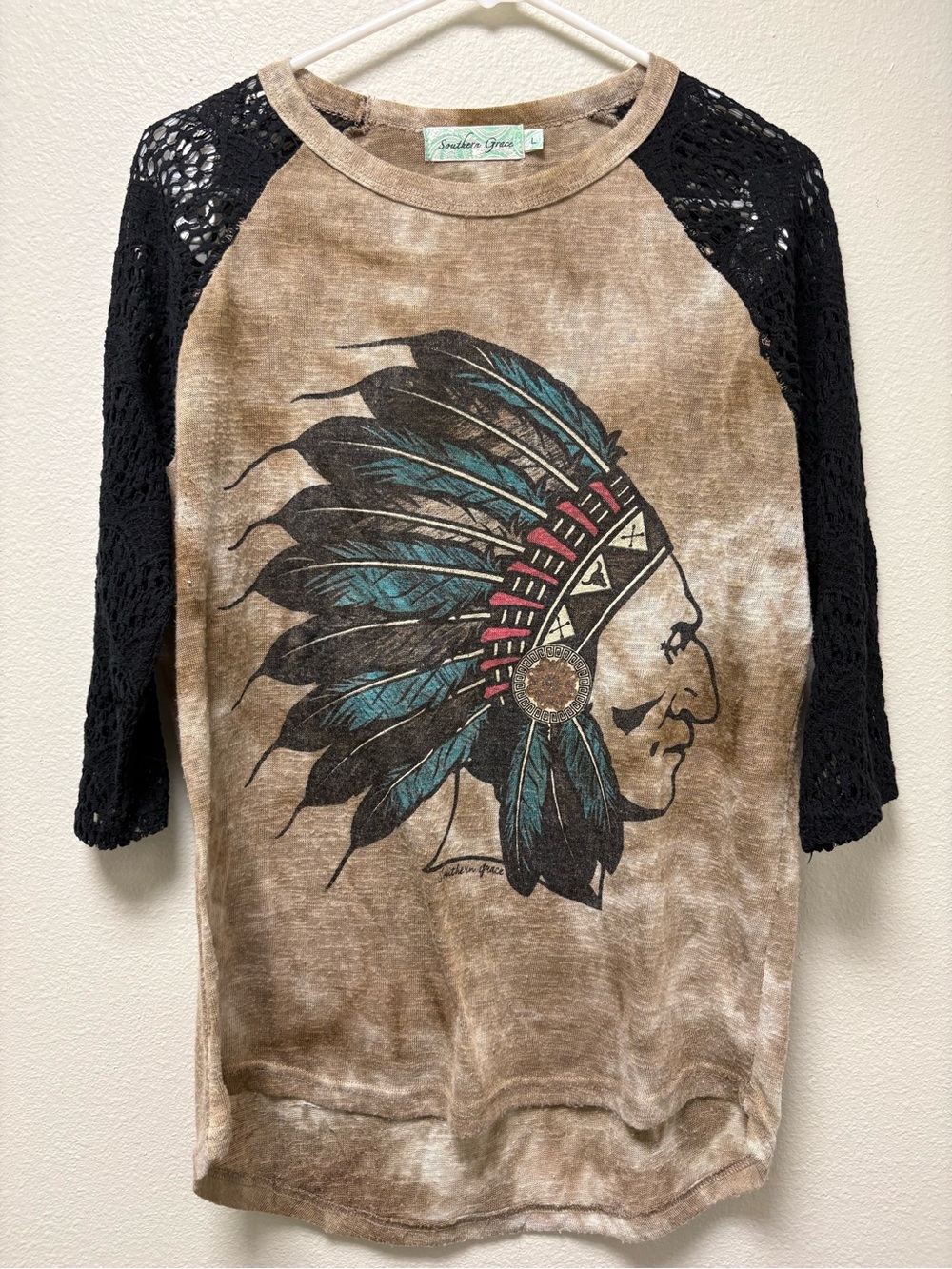 Southern Grace Brown Tee with Teal & Black Graphic